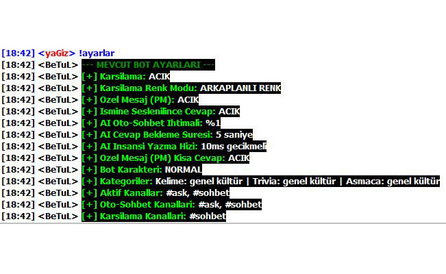 Yönetim ayarları durum bilgisi
