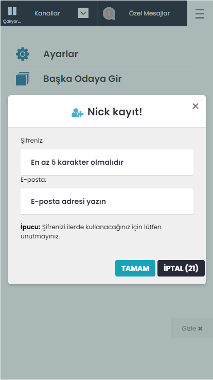 Nick Kayıt Alanı